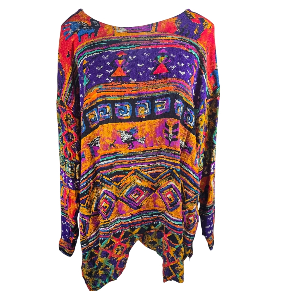 Vintage Anthony Mark Hankin Colorful Artistic Aztec 3/4 Sleeve Blouse Size 14